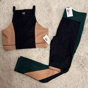 Bandier WE OVER ME ColorBlock Wip Cropped Top Sports Bra & Warrior Leggings